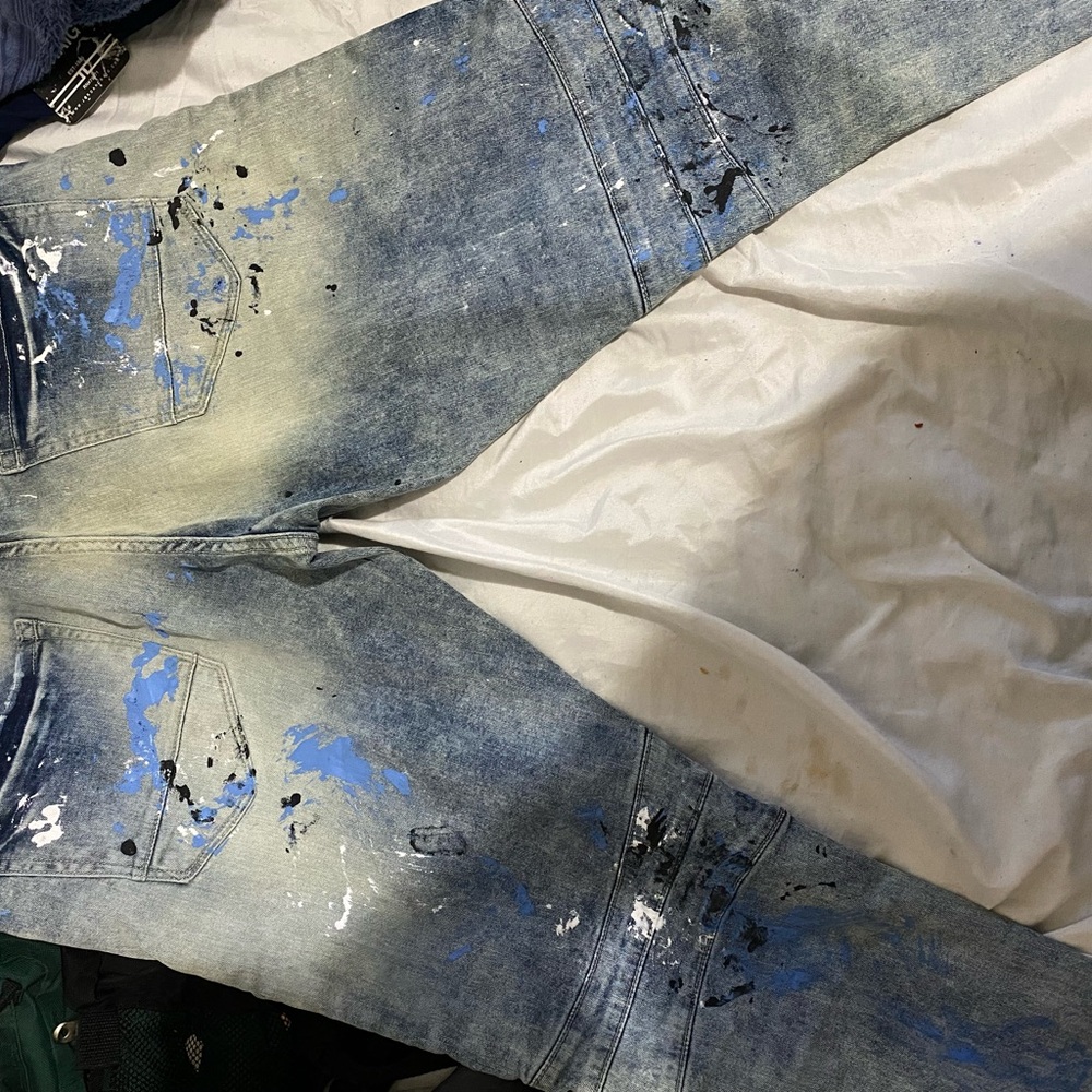 Men's Blue Paint-Splatter Jeans